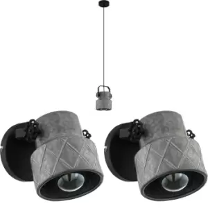 Image of Ceiling Pendant Light & 2x Matching Wall Lights Raw Steel Industrial Lamp Shade