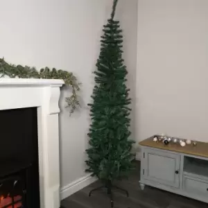 Image of 2m (6.5ft) Premier Plain Green Pencil Style PVC Spruce Pine Slim Christmas Tree with Stand