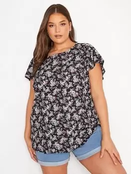 Image of Yours Frill Shoulder Top - Black, Size 20, Women