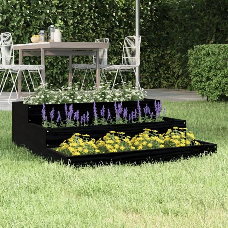 Image of vidaXL Planter Black 78x78x27cm Solid Wood Pine, Black 823910