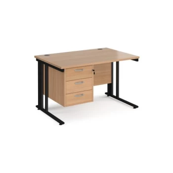 Image of Office Desk Rectangular Desk 1200mm With Pedestal Beech Top With Black Frame 800mm Depth Maestro 25 MCM12P3KB