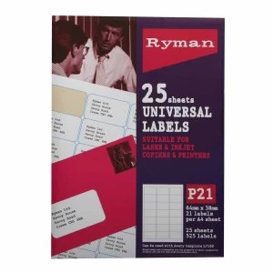 Image of Ryman P21 Universal Label Sheets - 25 Pack