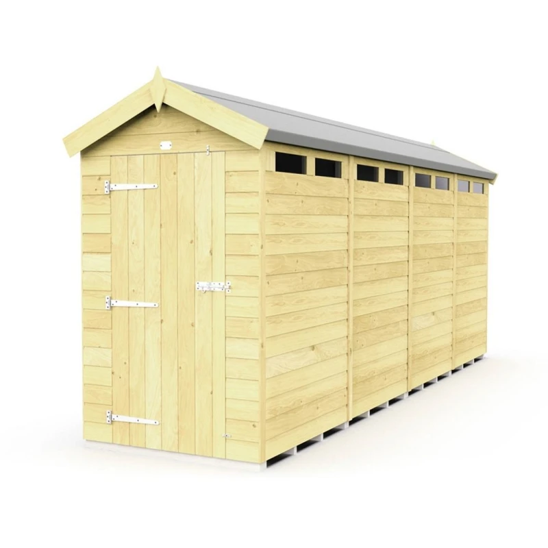 Image of Buttercup Farm 4 x 16 Feet Apex Security Shed - Single Door - L472 x W118 x H217cm in Brown Brown Unisex