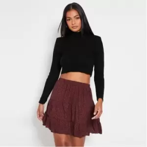 Image of I Saw It First Polka Dot Tiered Mini Skirt - Brown