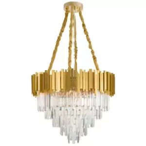 image of Merano - Chatham 12 Light Pendant Ceiling Light Gold Metal, Crystal LED E14