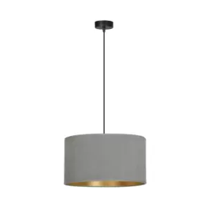 image of Hilde Black Cylindrical Pendant Ceiling Light with Gray Fabric Shades, 1x E27