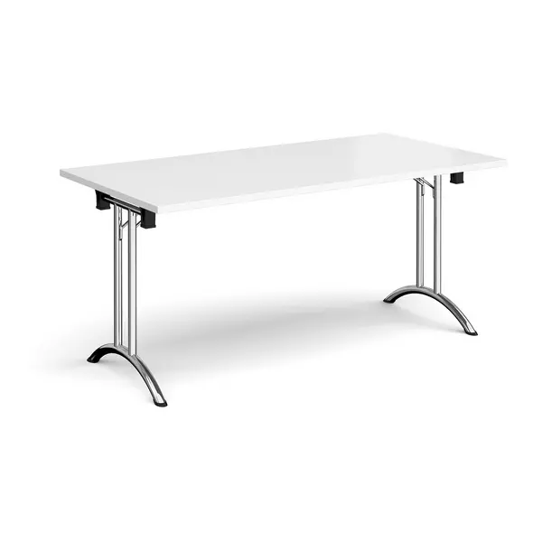 Image of Rectangular Folding Meeting Table with Chrome Curved Legs - 1600mm - White