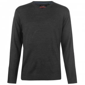 image of Pierre Cardin V Neck Knit Jumper Mens - Charcoal Marl