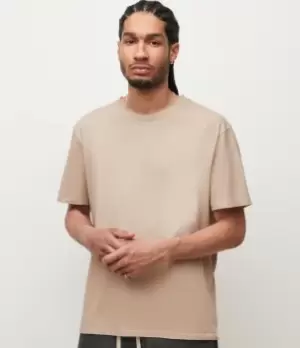 Image of AllSaints Mens Harv Crew T-Shirt, OAT Taupe, Size: M