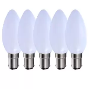Image of 5 Watts B15 SBC Small Bayonet LED Light Bulb Opal Candle Warm White Dimmable, Pack of 5