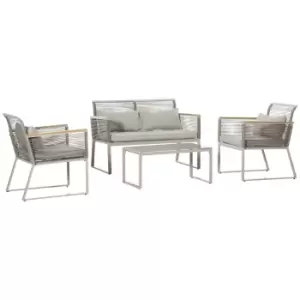 Image of Outsunny 4-Seater Patio Wicker Sofa Set, Outdoor Metal Frame Wrapped Round PE Rattan Conservatory Furniture w/ Cushions, Tempered Glass Table, Grey