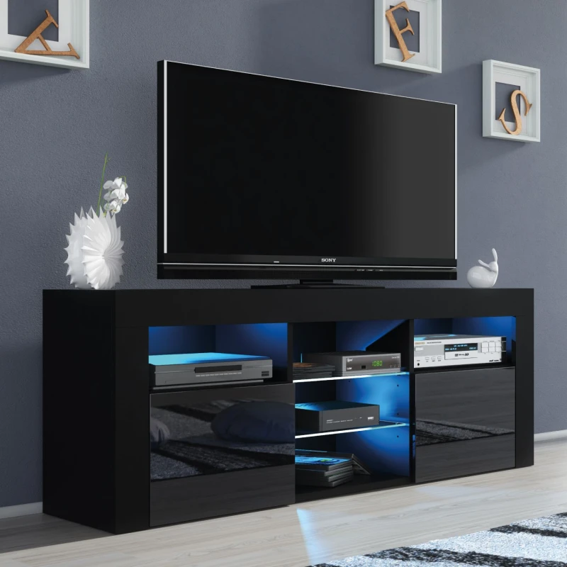 Image of Creative Furniture Creative Furniture Pulse TV Unit 145cm - A Stylish and Practical Cabinet with Gloss Doors and LED Lights in Black One Size Un