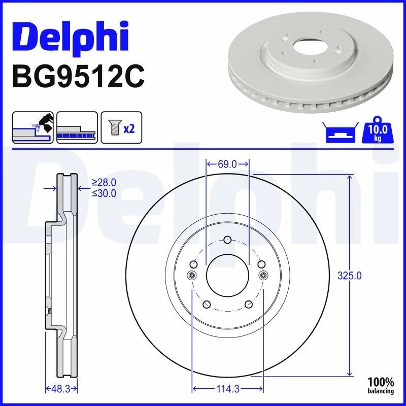 Image of DELPHI Brake disc DELPHI BG9512C