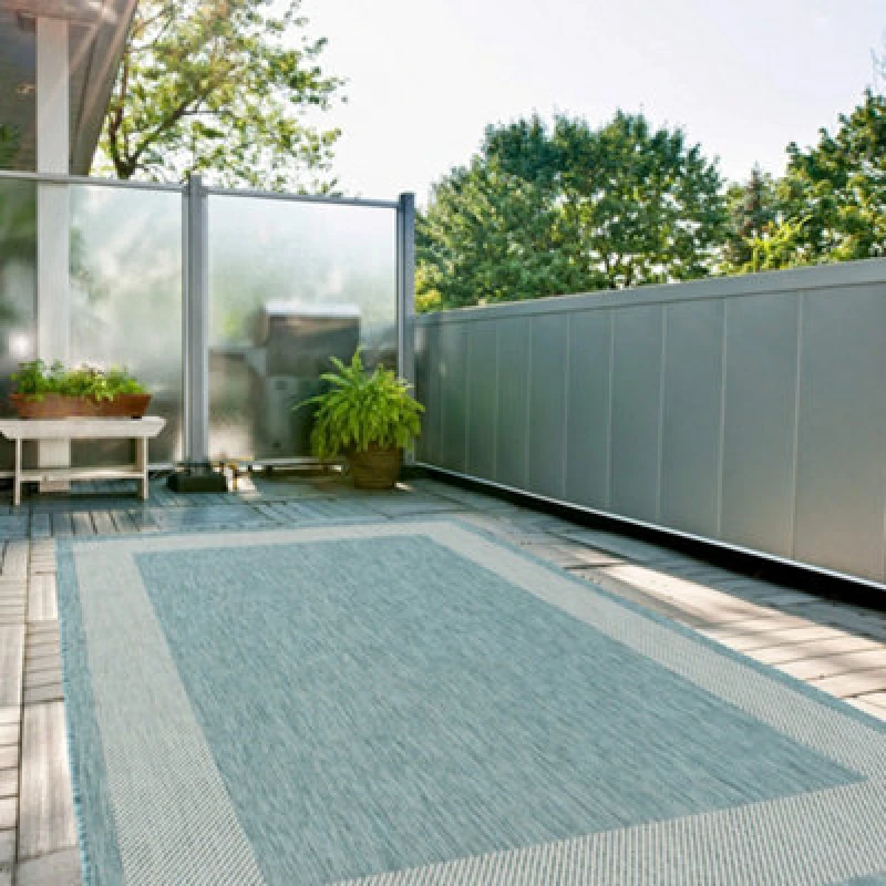 Image of The Rugs Ecology Collection Outdoor Patio Garden Rug Aqua Bordered Design Weatherproof Jet Washable 200Aq