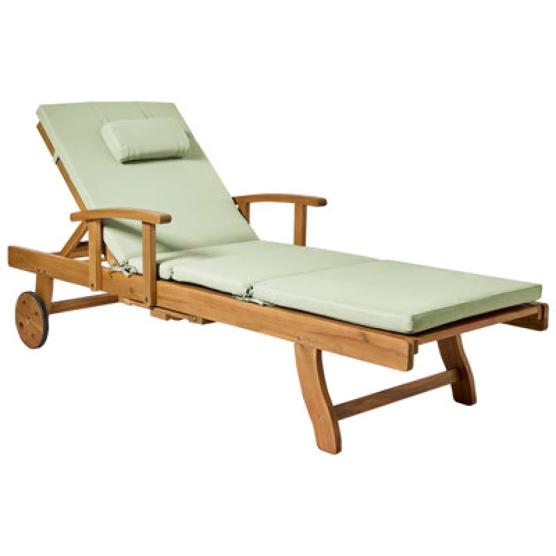 Image of Beliani Sun Lounger With Cushion Java Premium Acacia Wood Green