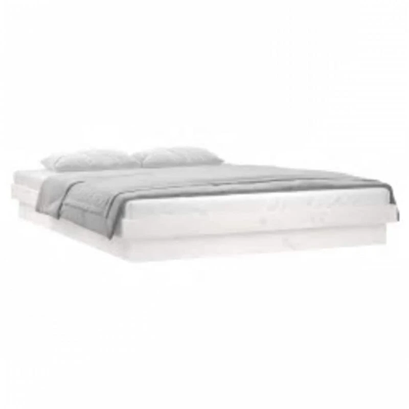Image of vidaXL LED Bed Frame White 140x200cm Solid Wood, White 819973