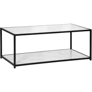 image of Coffee Table Cocktail Table w/ Faux Marble Top and Steel Frame, White - Homcom