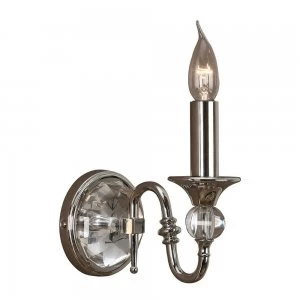 Image of 1 Light Indoor Candle Wall Light Polished Nickel Plate with Crystal, E14