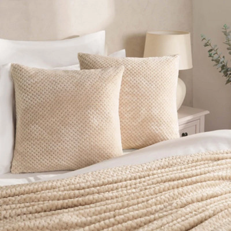 Image of OHS OHS 2 Pack of Waffle Fleece Square Cushion Covers in Nude Size: 45cm x 45cm Nude 45cm x 45cm Unisex 5027434156344