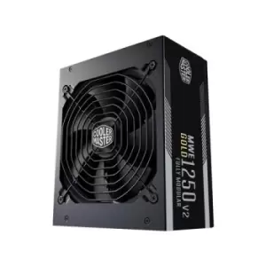 image of COOLER MASTER MWE Gold 1250 V2 1250W PSU 140mm Silent Fan with Smart Temperature Controlling Feature 80 PLUS Gold Fully Modular UK Plug Flat Black Cab