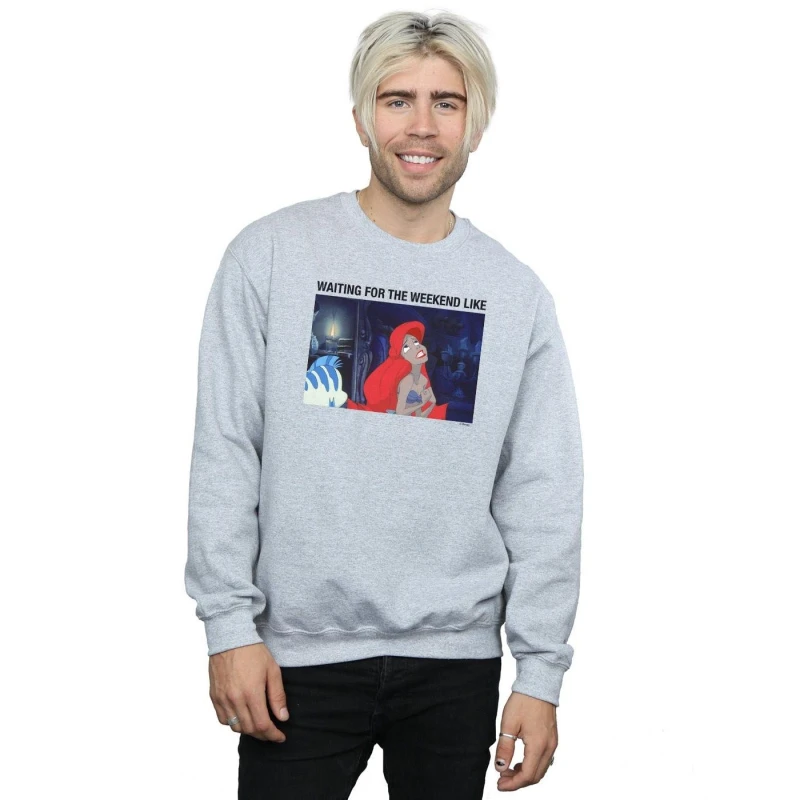 Image of Disney Men The Little Mermaid Waiting For The Weekend Sweatshirt in Grey Size: Small Grey S Male 5059114362394