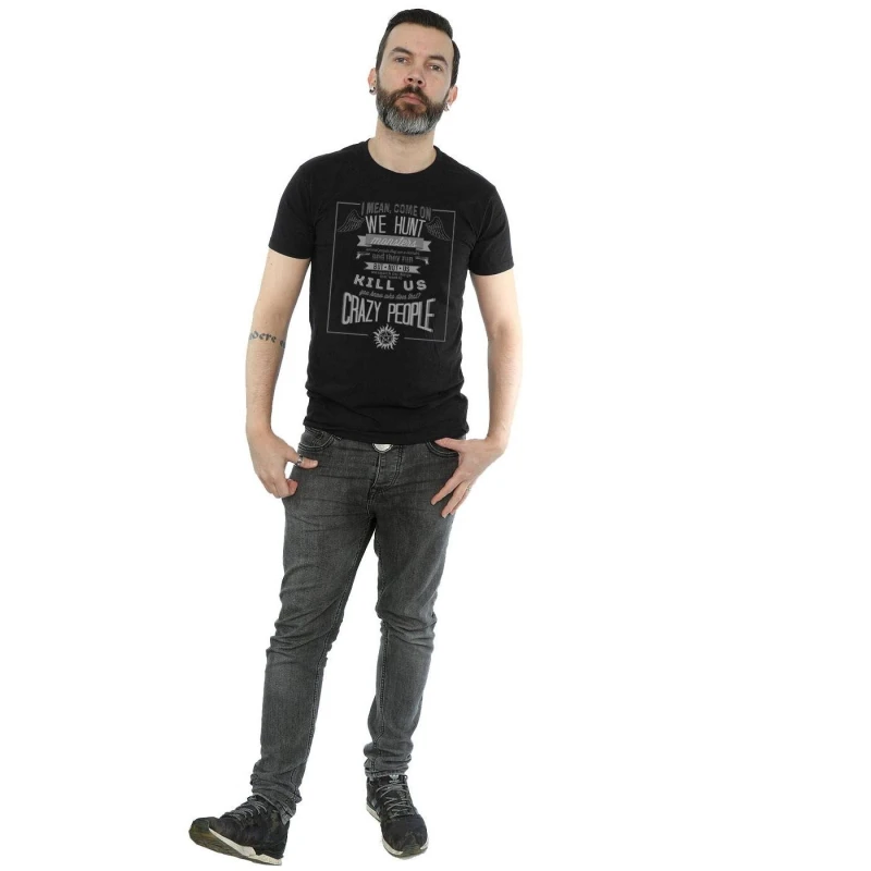 Image of Supernatural Supernatural Men Crazy People T-Shirt in Black Size: Small Black S Male 5057245666022