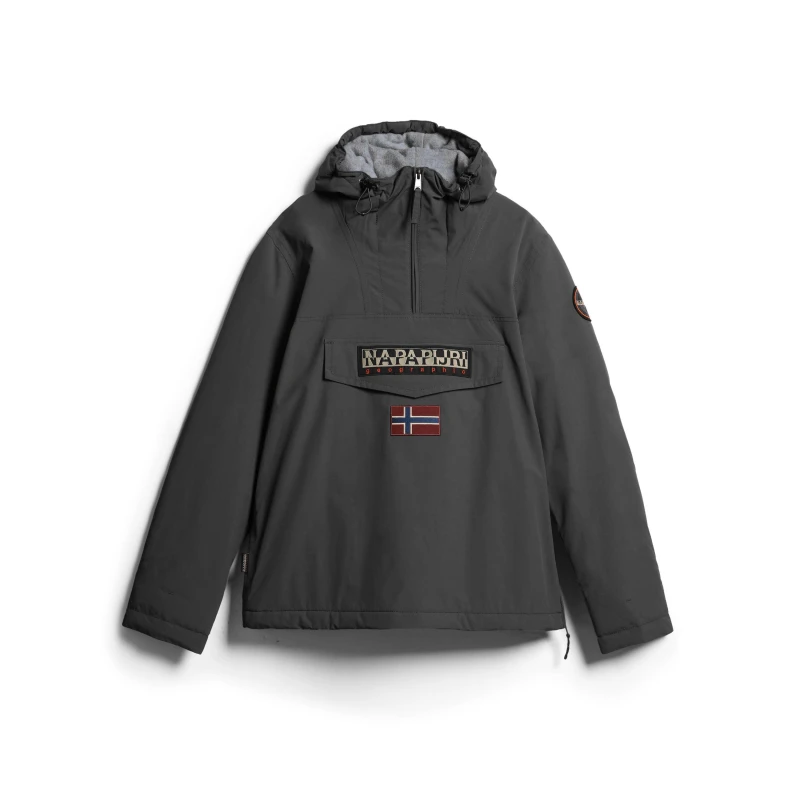 Image of Napapijri Mens Rainforest Water Resistant Hooded Long Sleeve Rain Anorak Dark Grey male XS