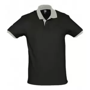 image of SOLS Prince Unisex Contrast Pique Short Sleeve Cotton Polo Shirt (XS) (Black/Light Grey)