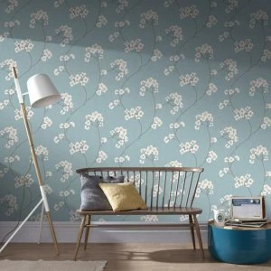 Image of Superfresco Easy Blue & Cream Radiance Delicate Floral Wallpaper - One size