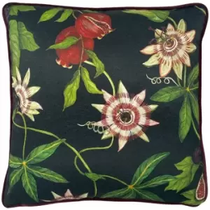 image of Paoletti Figaro Botanical Print Piped Edge Cushion Cover, Green, 43 x 43 Cm