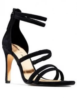 image of Clarks Curtain Strap Leather Heeled Occasion Sandals - Black