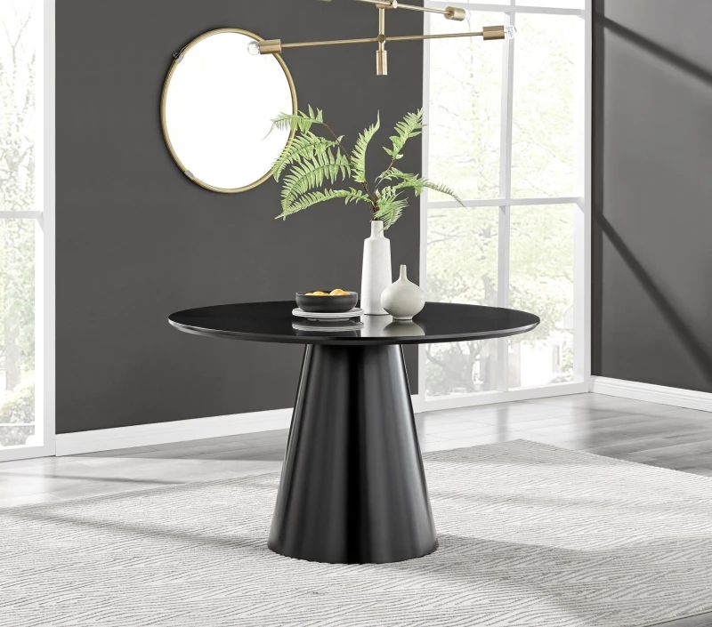 Image of FurnitureboxUK FurnitureboxUK Palma 120cm 6-Seater Round Pedestal Dining Table In Multiple Finishes in Black One Size Unisex 5056542636394