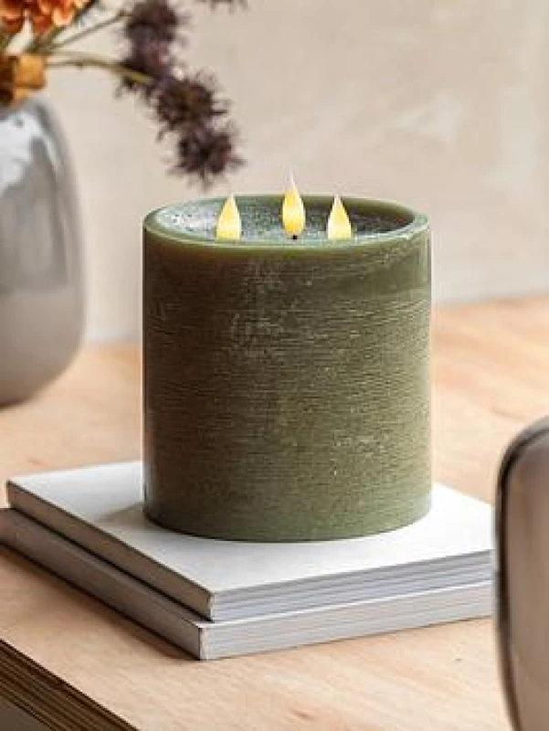 Image of Crossland Grove LED 3 Wick Candle Olive 150X150X150mm, Green 5061090000000