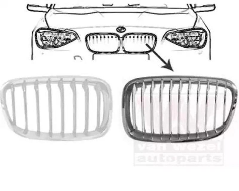 Image of VAN WEZEL 0633513 Radiator Grill Left, chrome, chrome Radiator Grille (472)