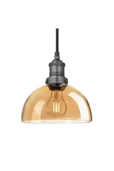 Image of Brooklyn Tinted Glass Dome Pendant, 8 Inch, Amber, Pewter Holder