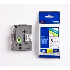 Image of Brother TZe-111 P-touch Label Tape - 1/4 x 26.2 ft 6mm x 8mm Black on Clear