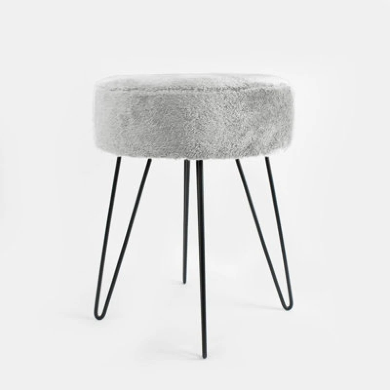 Image of OHS OHS Teddy Fleece Stool Hairpin Round Home Seat Cushioned Foot Rest in Grey Grey One Size Unisex 5027434174980