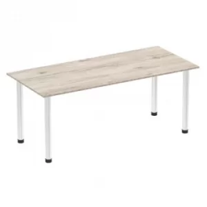 Image of Impulse 1800mm Straight Table Grey Oak Top Chrome Post Leg I003618