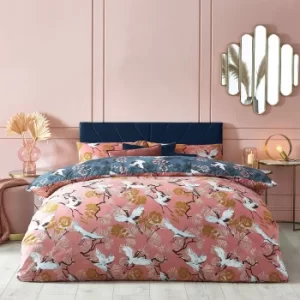 Image of Demoiselle Blush and Navy Duvet Cover and Pillowcase Set Blush (Pink)