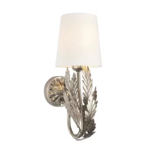 image of Delphine Decorative Silver Layered Leaf Wall Lamp with Ivory Fabric Shades