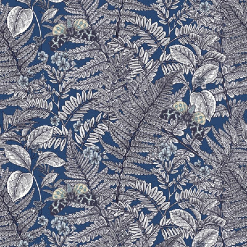Image of Hoopla Walls Wild Ferns Indigo Smooth Matt Wallpaper