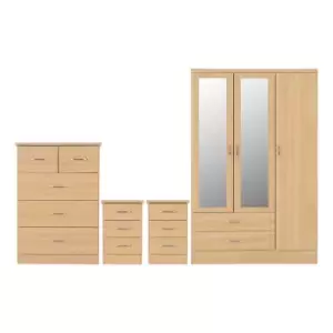 image of Seconique Nevada 3 Door 2 Drawer Wardrobe Bedroom Set - Sonoma Oak Effect