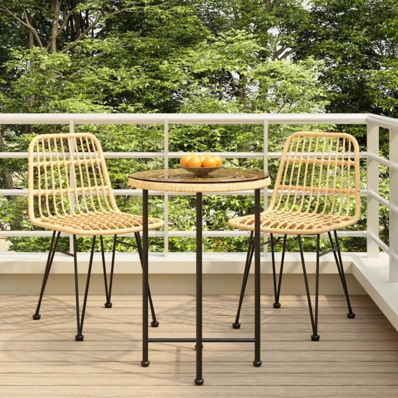Image of vidaXL 3 Piece Garden Dining Set Poly Rattan, Brown 3157835