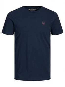 image of Jack & Jones Junior Boys Denim Logo Short Sleeve T-Shirt - Navy Blazer