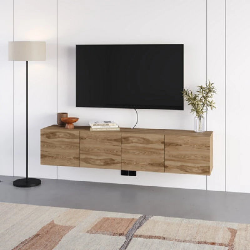 Image of Decortie Daroca Floating Wall-Mounted TV Unit Up To 65-Inch Tvs 180(W) Soft-Close 4 Doors TV Cabinet For Living Room, Whiskey Oak
