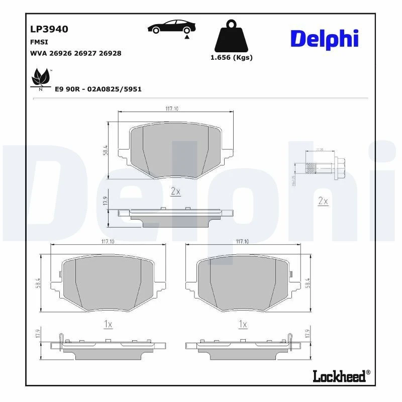 Image of DELPHI Brake pad set DELPHI LP3940