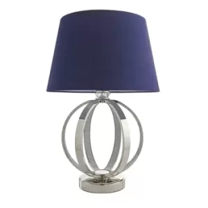 Image of Evie Table Lamp Bright Nickel Plate & Navy Cotton 1 Light IP20 - E27