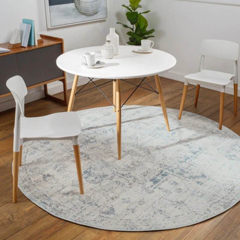Image of Livabliss Round Vintage Oriental Boho Ivory Lya Area Rug 160 X 160 Cm - Easy Care, Non Shedding, Ideal For Living Room & Bedroom