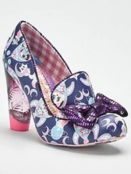 Image of Irregular Choice Oz Cat Print Bow Heeled Shoe - Navy, Size 8, Women