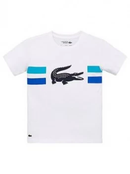 Image of Lacoste Sports Boys Tech Short Sleeve Croc T-Shirt - White, Size 12 Years